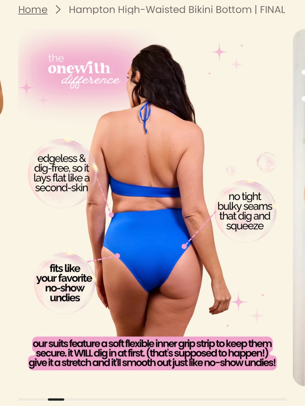 Onewith Hampton High-Waisted Bikini Bottom In Bright Blue — image 3 of 8